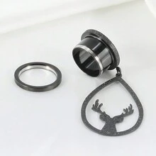 1 đôi Châu Âu & Châu Mỹ Phong cách Giáng sinh Thép không gỉ Đen Mờ Hình giọt nước Đầu hươu Vật rủ xuống Tai , Thích hợp Dành Cho Nam Và Nữ Mặc hàng ngày - màu đen - Xem 2