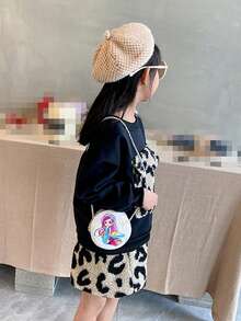 小巧圓形肩背郵差包,可愛人魚卡通圖案小斜挎包,時尚純色pu皮革兒童拉鍊零錢袋,簡約輕便的小圓包,可攜帶甜蜜糖果包,適用於日常嬰兒女孩小學生旅行度假使用旅行配件