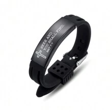 1pc Unisex Adjustable 6.7-8.5 Inch Sports-style Stainless Steel Silicone Bracelet Engraved With Cross And Quotes, Suitable As Festival, Inspirational Gift - Black - View 16