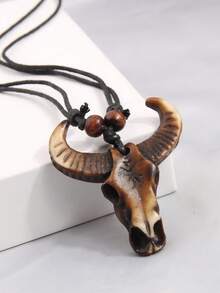 Lucky Ox Head Design Men's Chic Necklace - Coffee Brown - View 2