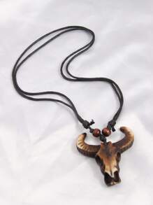 Lucky Ox Head Design Men's Chic Necklace - Coffee Brown - View 5