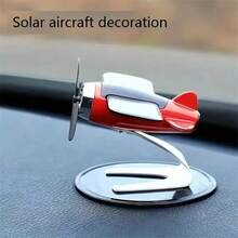 太陽能動力飛機創意汽車裝飾品,男性汽車內部配件,辦公桌裝飾,禮品 - 紅色 - 查看 4