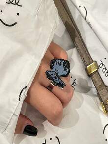 1pc Design A Y2k Style Cool Three-dimensional Drip Oil Butterfly Ring For Women, Hand Set With Sparkling Rhinestones, Unique Flower & Adjustable Open Ring - Type a - View 6