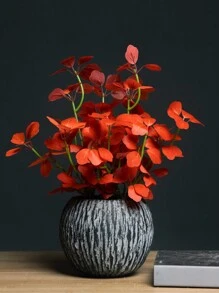 人造尤加利植物枝幹,假吊掛花束,假荷花裝飾品,適用於家庭、婚禮、節日、辦公室、花園、聖誕節,不含盆栽 - 紅色 - 查看 2