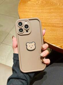 Caja De Teléfono Anti-caída De Dibujos Animados En 3d Totalmente Envuelta Con Diseño De Oso Compatible Con Iphone - Marrón Mocha - Ver 3