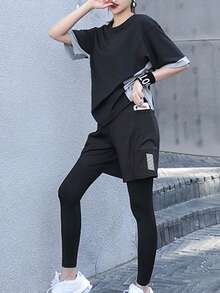 4 cái/bộ Của phụ nữ Yoga Quần áo Bộ , Bao gồm Bras thể thao , Phòng thể dục  chạy Xà cạp , Lỏng lẻo Túi Quần short - Màu xanh lam - Xem 3