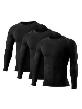 3 件套男友风格男士运动紧身长袖速干压缩健身衬衫，适合篮球、足球、跑步等健身服男友风格男士基本款 T 恤