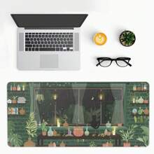 Xl版雨夜與植物設計電競滑鼠墊,大尺寸桌墊,帶有縫邊和防滑橡膠底部,適用於電腦辦公室和遊戲pc,尺寸為31.5x11.8英寸