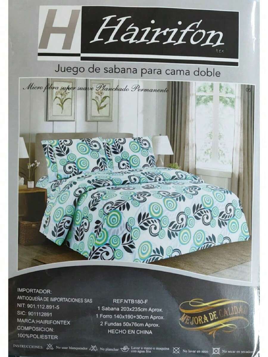 JUEGO DE SABANAS PARA CAMA MATRIMONIAL,  CON DISEÑO - verde menta - Ver 1