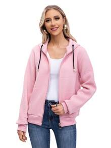 RED MARINE Zip-Up Bomber Jacket With Hood - Baby Pink - View 3