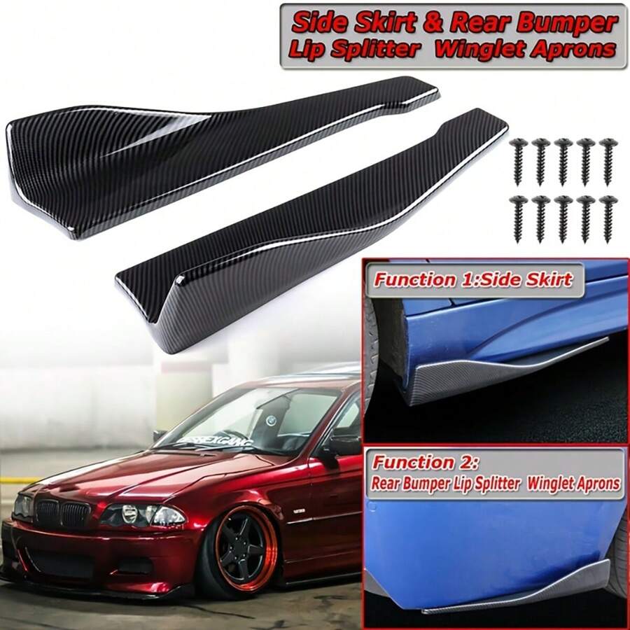 2pcs/set Car Accessories Universal 48cm Rear Bumper Lip Diffuser & Rear Lip Spoiler Side & Fenders For Car Styling And Protection - carbon fiber color - View 1