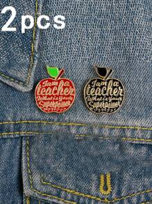 2入組蘋果胸針彩釉徽章別針,教師節禮物服飾配飾禮物