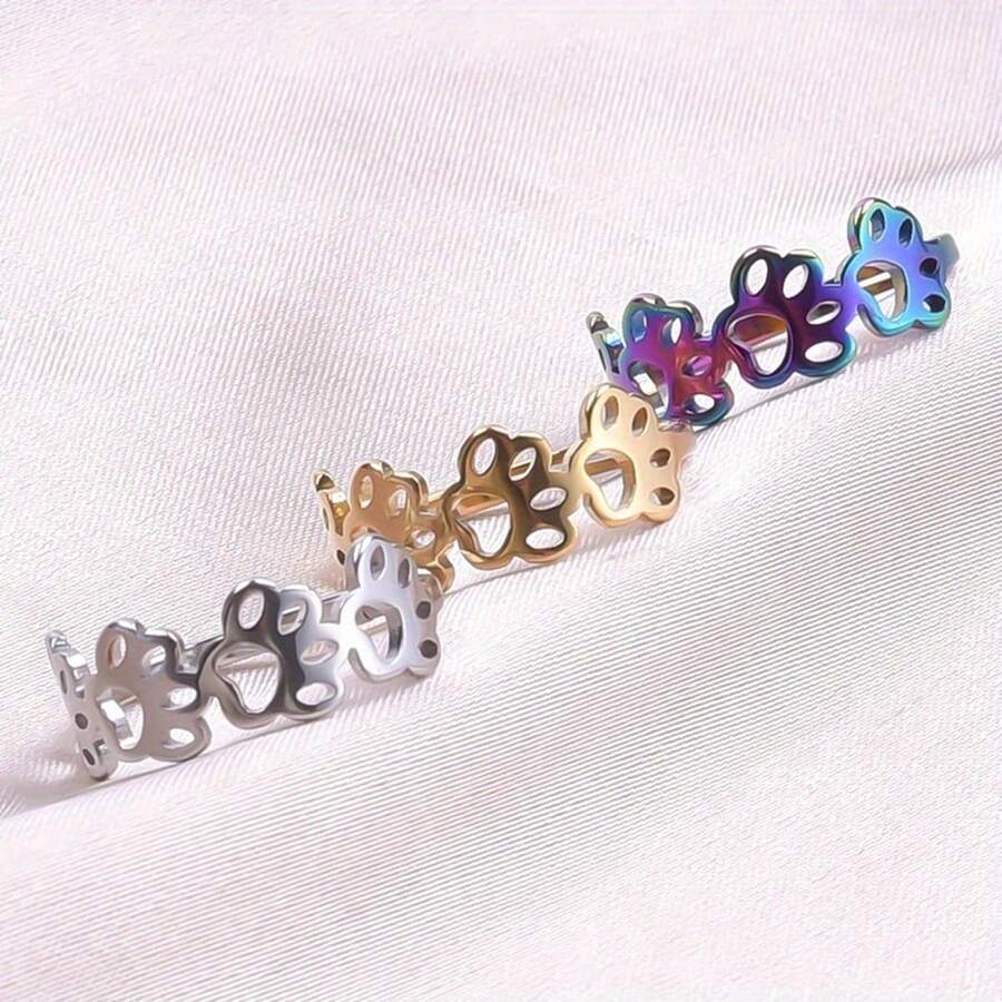 簡約風格不鏽鋼可調戒指,鍍 18k 金,爪形/情侶設計可供選擇,男女皆宜 - 金色 - 查看 1