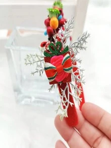 1pc Women's Red Fruit Decorated Headband Set With Ribbon Bow In Gift Box, For Christmas - Red - View 6