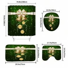 4入組聖誕節淋浴簾,防水淋浴簾附12掛鉤、浴室地墊、馬桶u型地墊、馬桶坐墊套、浴室裝飾、淋浴簾套裝適用於浴室