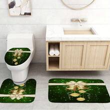 4入組聖誕節淋浴簾,防水淋浴簾附12掛鉤、浴室地墊、馬桶u型地墊、馬桶坐墊套、浴室裝飾、淋浴簾套裝適用於浴室