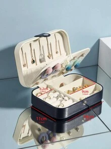 1 件首飾盒皮革首飾收納盒大容量便攜式旅行首飾盒,雙層收納盒適合耳環、項鍊、戒指、口紅、手錶