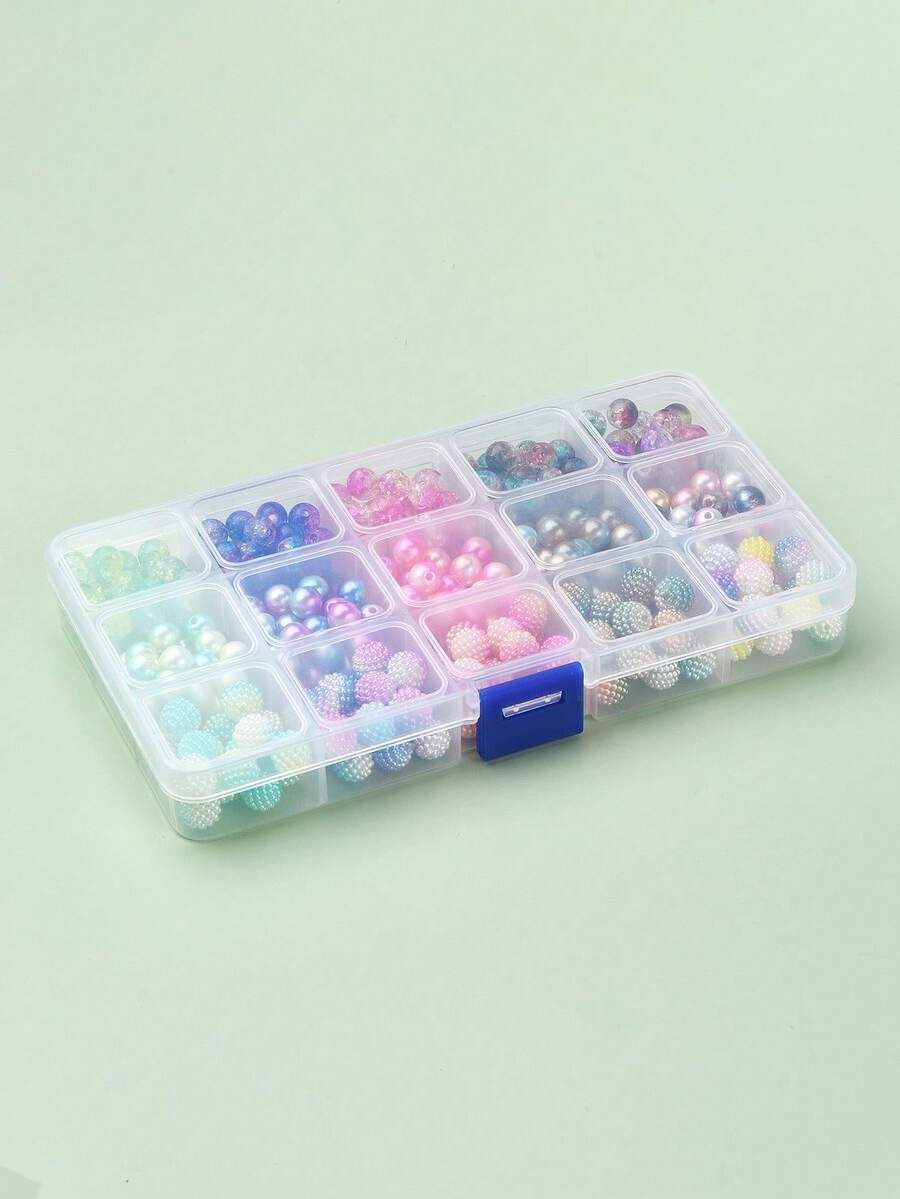 Approximately 385pcs Two Tone Iridescent Acrylic Abs Plastic Beads With Random Mix Colors, Perfect For Jewelry Making Of Bracelet And Necklace. Comes With A Storage Box. - Multicolor - View 1