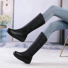 New Winter Warm Snow Boots For Women, Outdoor Sports Thick Mid-Calf Flat Heel Shoes - Black - View 5