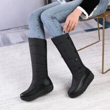 New Winter Warm Snow Boots For Women, Outdoor Sports Thick Mid-Calf Flat Heel Shoes - Black - View 6