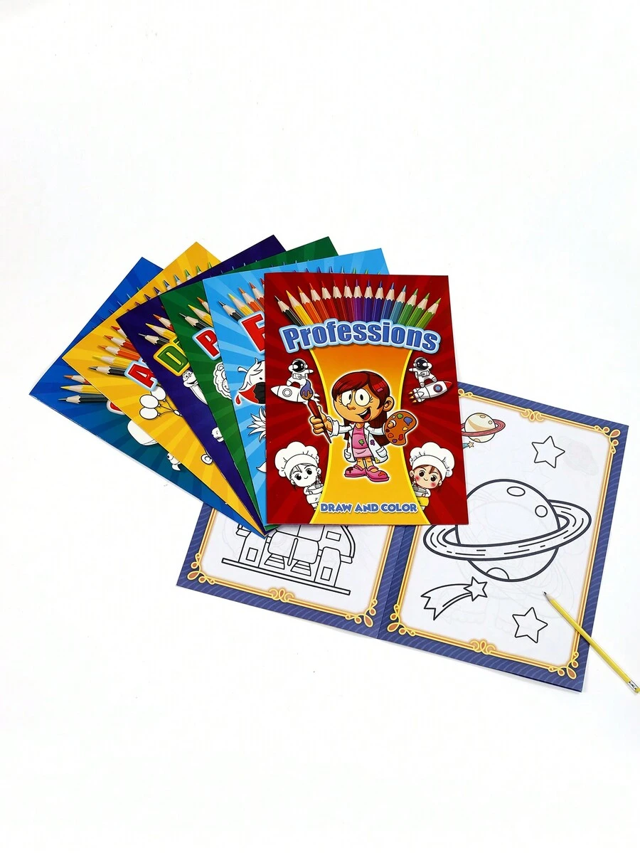 Compra Única Disponible: Un Gran Libro Para Colorear De Dibujos Animados Para Estudiantes; Compra De Combinación Disponible: 7 Piezas/libro De Dibujo Para Niños Para Dibujar, Bosquejar Y Colorear - Multicolor - Ver 1