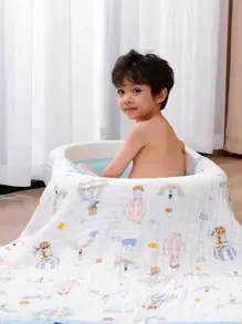 1 件 4 层小尺寸卡通婴儿浴巾和毯子套装（0-1 岁），吸水率高，柔软，亲肤，适合四季，可用作盖被和户外毯子 - 藍色 - 查看 2