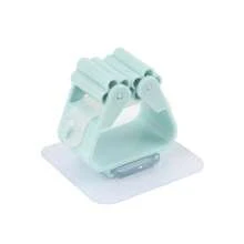 1pc Creative Traceless Mop Clip With Strong Adhesive And Roller Design, No Drilling Required, Bathroom Broom Hook, Green - Green - View 7