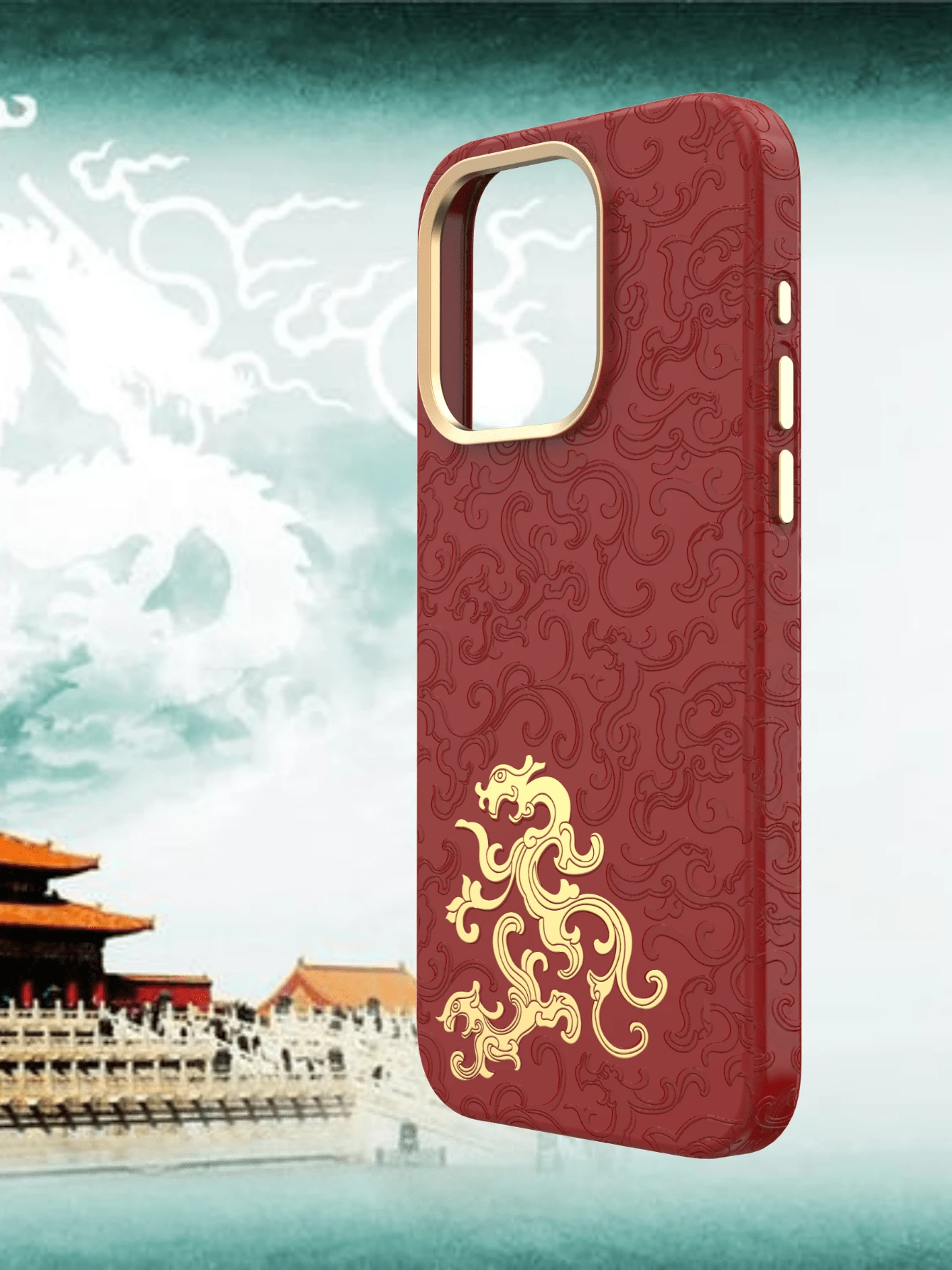 限量版-故宮博物院龍紋防震磁性iphone手機套,支援mag-safe無線充電 - 紅色 - 查看 1