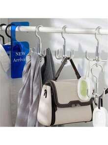 One Upgraded Multifunctional Square Rotatable Hook With Link Design, Space-Saving Organizer Hook Suitable For Clothing, Bags, Scarves, Etc. - Silver - View 4