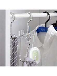One Upgraded Multifunctional Square Rotatable Hook With Link Design, Space-Saving Organizer Hook Suitable For Clothing, Bags, Scarves, Etc. - Silver - View 9