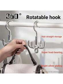 One Upgraded Multifunctional Square Rotatable Hook With Link Design, Space-Saving Organizer Hook Suitable For Clothing, Bags, Scarves, Etc. - Silver - View 2