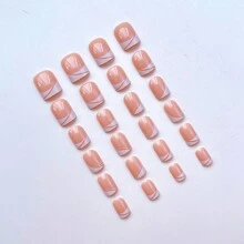 24pcs Short Square & Diagonal French Style Simple Ins Fashion Nail Tips Set, Suitable For Daily Wear For Women - Multicolor - View 3