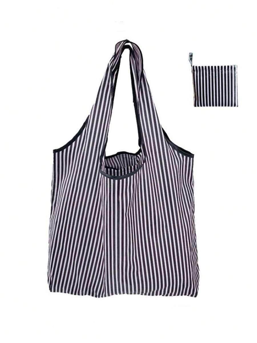 可重複使用的黑白條紋圖案印花購物袋,便攜可摺疊的購物袋,防水機能且可機洗,大型耐用的背包用儲物袋,適用於上學季、送給老師的最佳禮物,是感謝禮物、雕花禮物、可重複使用袋子、老師袋,還有度假購物袋、教育家、母親、新娘好禮 - 酒紅色 - 查看 1