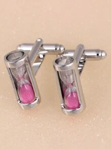 2pcs Men's Hourglass French Cufflinks With Glass Bottle & Patterned Sleeve Buttons - hourglass style - View 8