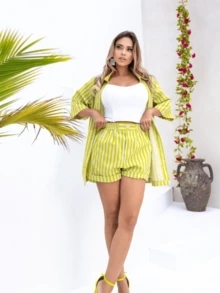 Women Two-piece Outfits - Lime Green - View 2