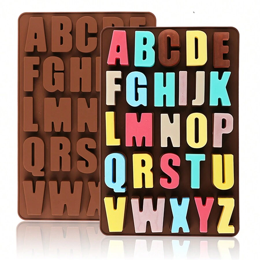 1pc Silicone Mold With 26 Large Letters Alphabet Crayon Chocolate Jelly Ice Cube Tray, Alphabet Shaped Silicone Moulds For Handmade Soap, Cake Decorating Tools - Coffee Brown - View 1