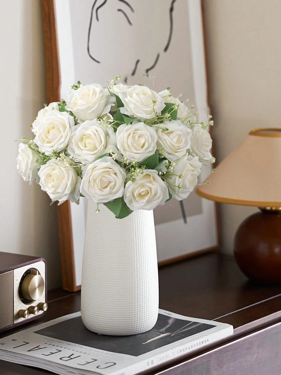 1支歐式風格9朵芳香玫瑰花束 - 白色 - 查看 1
