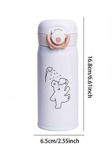 1 Pieza Botella Térmica Diseñada Con Osito De Peluche Bañándose Y Tapa De 304, Lindo Regalo Para Estudiantes - Blanco - Ver 6