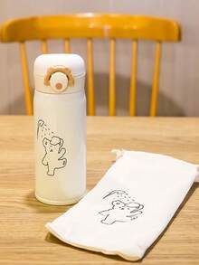 1 Pieza Botella Térmica Diseñada Con Osito De Peluche Bañándose Y Tapa De 304, Lindo Regalo Para Estudiantes - Blanco - Ver 4