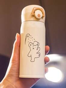 1 Pieza Botella Térmica Diseñada Con Osito De Peluche Bañándose Y Tapa De 304, Lindo Regalo Para Estudiantes - Blanco - Ver 2