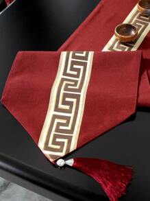 1入組桌旗,新中式幾何圖案茶幾套,防水,桌布、餐墊奢華附