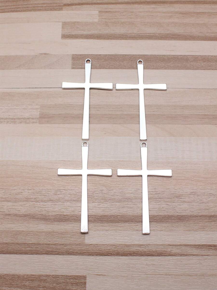 4pcs/Bag 60x36mm (2.36x1.42inch) Antique Silver Color Cross Charms Pendant For DIY Jewelry Making - antique silver-4pcs - View 1