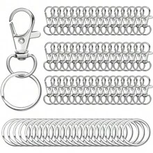 1 Set 100pcs Diy Accessories Keychain Including Rotatable Clasp Lobster Clasp Key Pendant Pet Leash Hook And Bag Accessories Key Chain Charms Carabiner Clip - Silver - View 1