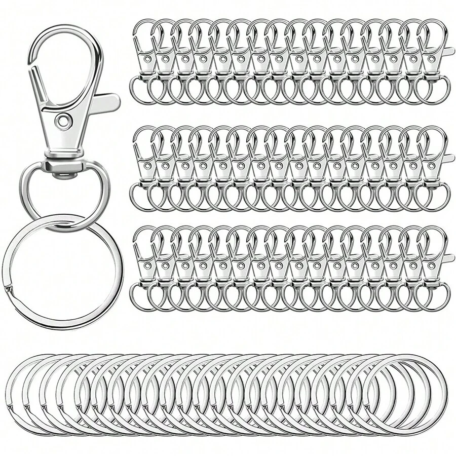1 Set 100pcs Diy Accessories Keychain Including Rotatable Clasp Lobster Clasp Key Pendant Pet Leash Hook And Bag Accessories Key Chain Charms Carabiner Clip - Silver - View 1