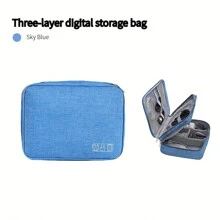 簡單便攜拉鍊收納袋,輕量級數據線組織者,商務旅行,學校,大學,辦公室旅行袋充電器收納盒 - 藍色 - 查看 11