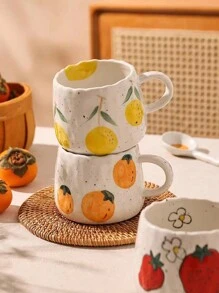 1個日本鄉村手繪柿子陶瓷咖啡杯,適用於家庭辦公室、假日禮物 - 柿子圖案 - 查看 6