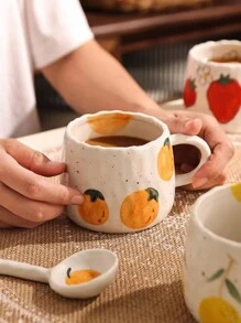 1個日本鄉村手繪柿子陶瓷咖啡杯,適用於家庭辦公室、假日禮物 - 柿子圖案 - 查看 3