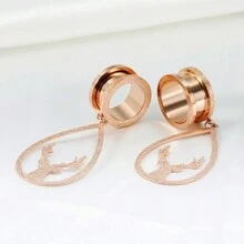 1對歐美聖誕不鏽鋼玫瑰金磨砂水滴形馴鹿頭吊墜耳擔架男女日常佩戴 - 玫瑰金 - 查看 3