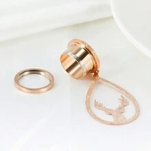 1對歐美聖誕不鏽鋼玫瑰金磨砂水滴形馴鹿頭吊墜耳擔架男女日常佩戴 - 玫瑰金 - 查看 2