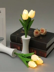 Lámpara LED de simulación de flores tulipanes girasol rosa luz de ambiente plantas en maceta - Blanco - Ver 5